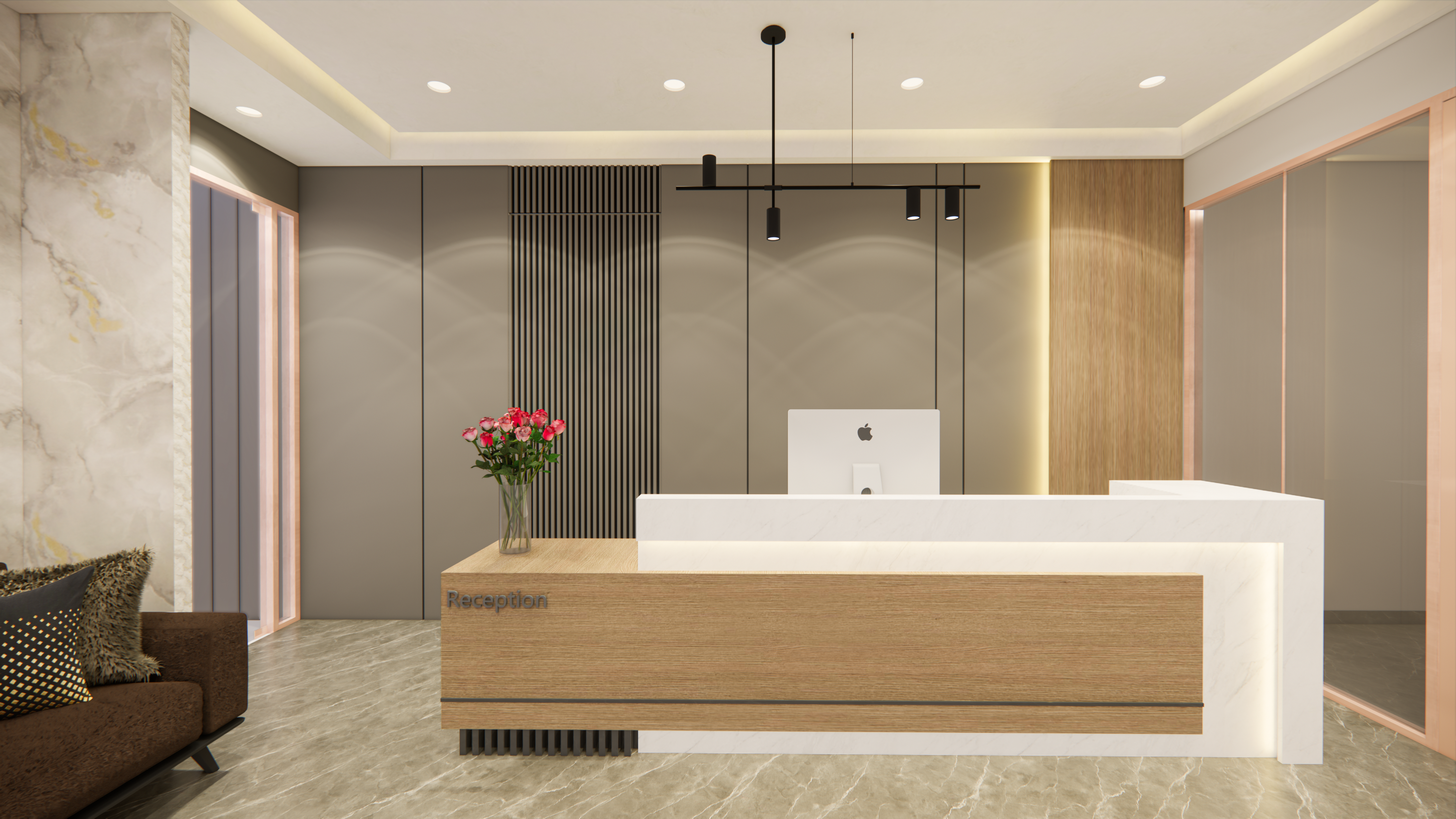 Bansal Tower co-working space reception with modern design elements in Gurgaon