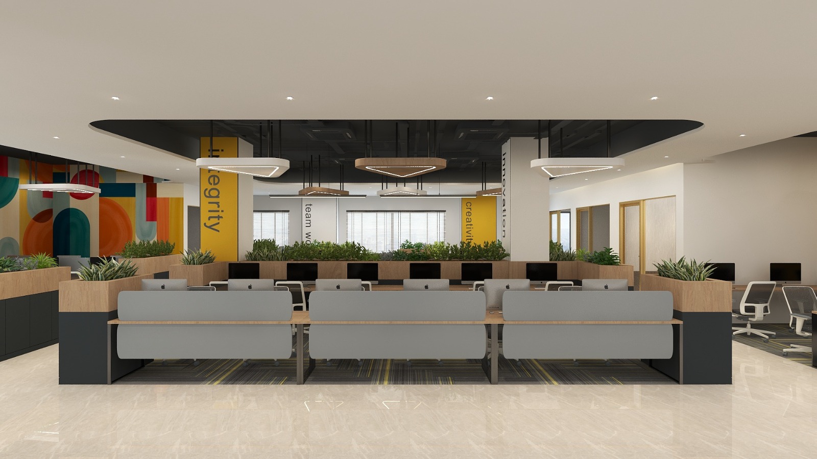 Ergonomic workstations with modern design at Theon corporate
